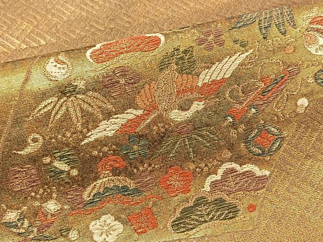 平和屋着物◎六通柄袋帯 地紙吉祥飛鶴文 金糸 正絹 逸品 BAAT8844yt