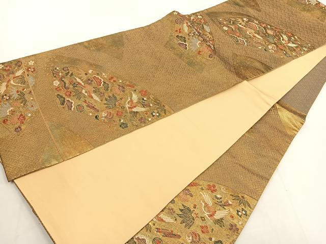 平和屋着物◎六通柄袋帯 地紙吉祥飛鶴文 金糸 正絹 逸品 BAAT8844yt