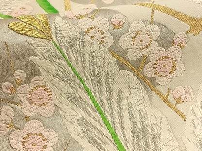 平和屋着物◎六通柄袋帯 唐織 梅松文 金銀糸 正絹 逸品 BAAT8848yt