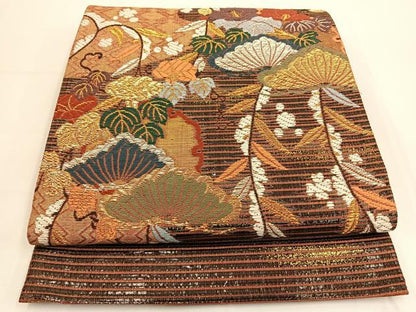 平和屋着物◎全通柄袋帯 唐織 草花文 金銀糸 正絹 逸品 BAAT8851yt