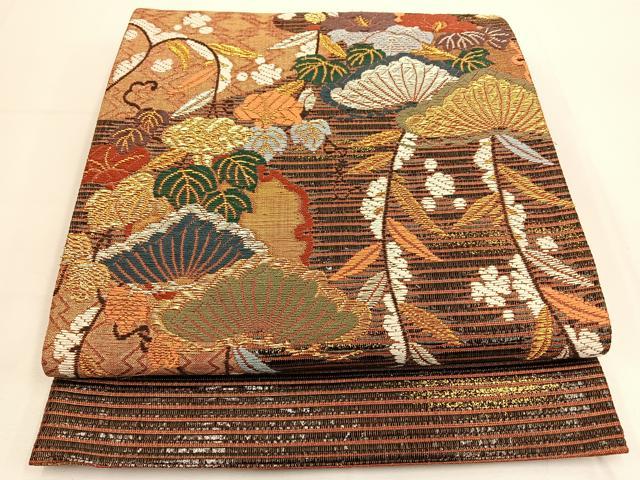 平和屋着物◎全通柄袋帯 唐織 草花文 金銀糸 正絹 逸品 BAAT8851yt