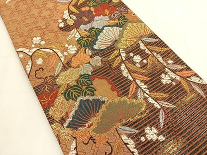 平和屋着物◎全通柄袋帯 唐織 草花文 金銀糸 正絹 逸品 BAAT8851yt