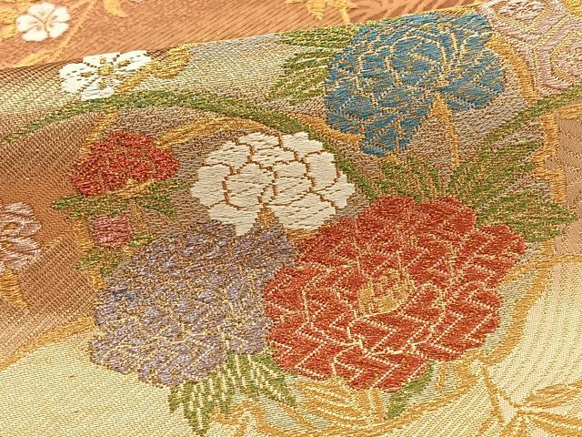 平和屋着物◎六通柄袋帯 雪輪花蝶文 金糸 正絹 逸品 BAAT8884yt