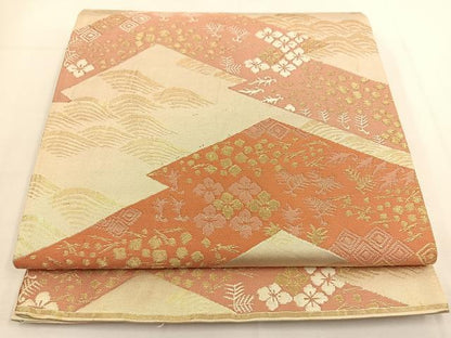 平和屋着物◎六通柄袋帯 松皮菱花文 金糸 正絹 逸品 BAAT8888yt