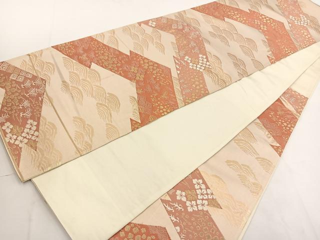 平和屋着物◎六通柄袋帯 松皮菱花文 金糸 正絹 逸品 BAAT8888yt