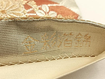 平和屋着物◎六通柄袋帯 扇面巻絵文 金彩箔錦 正絹 逸品 BAAT8899yt