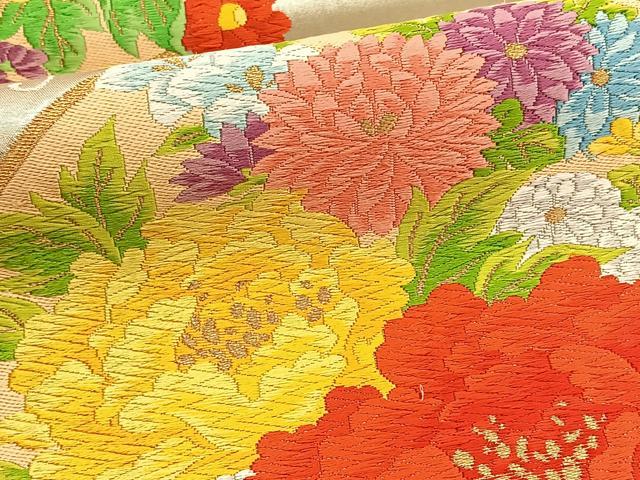 平和屋着物◎六通柄袋帯 唐織 花丸文 金銀糸 正絹 逸品 BAAT8903yt