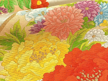 平和屋着物◎六通柄袋帯 唐織 花丸文 金銀糸 正絹 逸品 BAAT8903yt