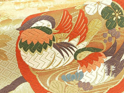 平和屋着物◎佐賀錦 六通柄袋帯 唐織 鴛鴦花丸文 金糸 正絹 逸品 BAAT8905yt