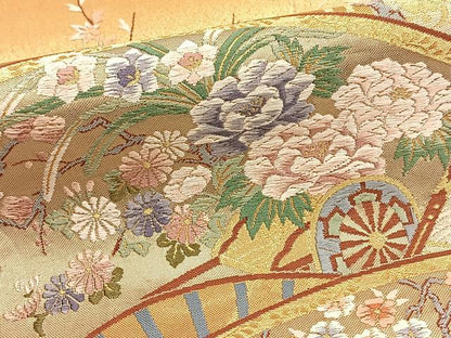 平和屋着物◎六通柄袋帯 唐織 扇面花文 金銀糸 正絹 逸品 BAAT8906yt