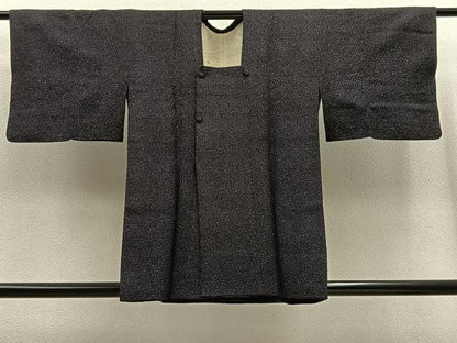 平和屋着物＃道行コート　唐草文　黒地　銀通し地　正絹　逸品　BAAT8924gt