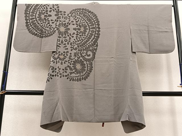 平和屋着物＃コート作家 三本賢 道行コート ロング丈 花唐草文 金彩 正絹 逸品 BAAT8931gt