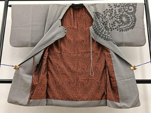 平和屋着物＃コート作家 三本賢 道行コート ロング丈 花唐草文 金彩 正絹 逸品 BAAT8931gt
