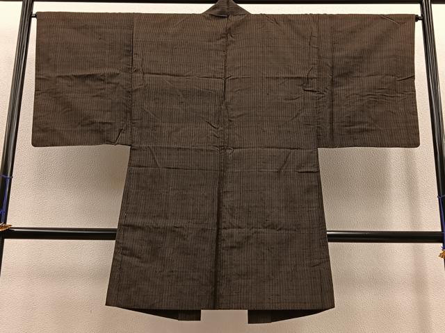 平和屋着物∞男性　長羽織　紬　縞　正絹　逸品　BAAT8940gt