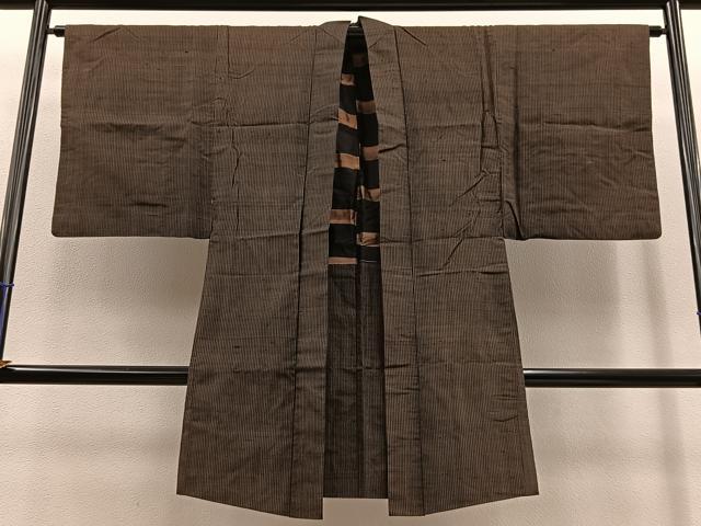 平和屋着物∞男性　長羽織　紬　縞　正絹　逸品　BAAT8940gt