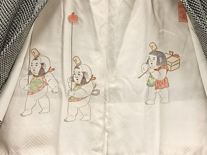 平和屋着物＃羽織　総絞り　観世水　黒地　正絹　逸品　BAAT8942gt