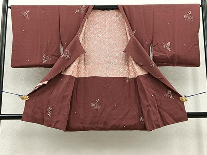 平和屋着物∞道行コート ロング丈 絞り 枝花文 鈴乃屋扱い 正絹 逸品 BAAT8951gt