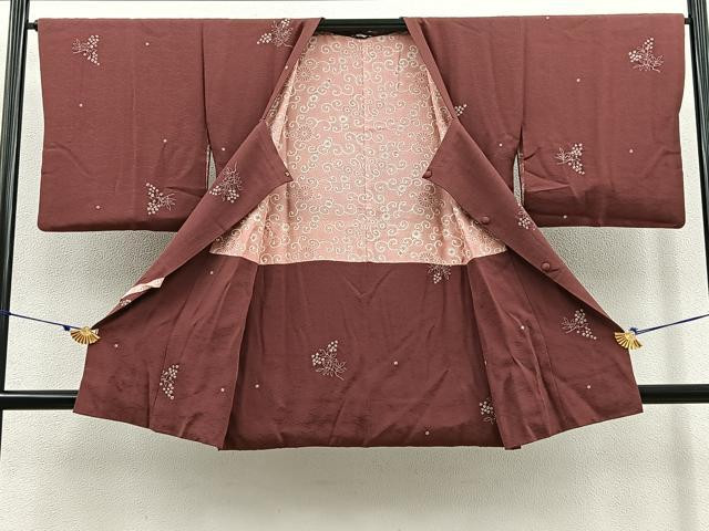 平和屋着物∞道行コート ロング丈 絞り 枝花文 鈴乃屋扱い 正絹 逸品 BAAT8951gt