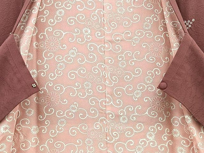 平和屋着物∞道行コート ロング丈 絞り 枝花文 鈴乃屋扱い 正絹 逸品 BAAT8951gt