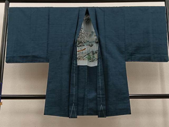 平和屋着物∞男性　長羽織　紬　霞文　正絹　逸品　未使用　BAAT8954gt