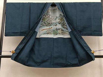 平和屋着物∞男性　長羽織　紬　霞文　正絹　逸品　未使用　BAAT8954gt