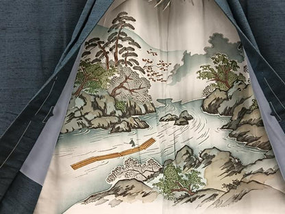 平和屋着物∞男性　長羽織　紬　霞文　正絹　逸品　未使用　BAAT8954gt