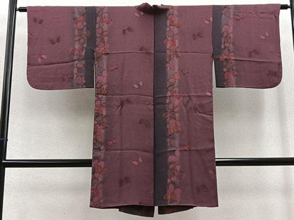 平和屋着物∞道中着　ロング丈　ふくれ織　舞蝶文　暈し染め　正絹　逸品　BAAT8968gt