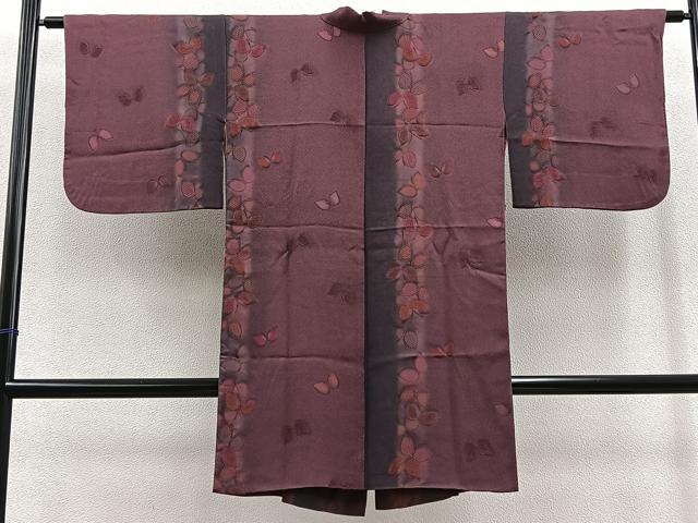 平和屋着物∞道中着　ロング丈　ふくれ織　舞蝶文　暈し染め　正絹　逸品　BAAT8968gt
