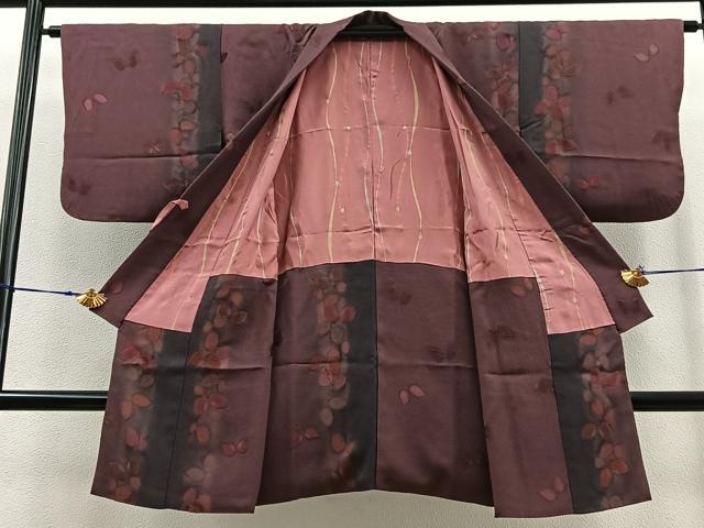 平和屋着物∞道中着　ロング丈　ふくれ織　舞蝶文　暈し染め　正絹　逸品　BAAT8968gt