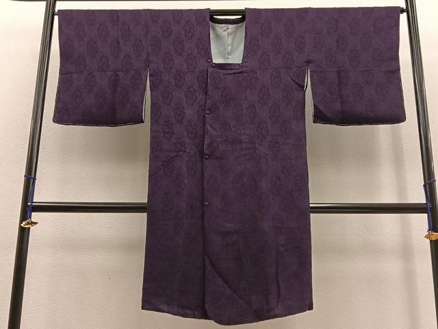 平和屋着物＃道行コート ロング丈 色無地 お召地 立涌花地紋 葡萄色 正絹 逸品 BAAT8981gt