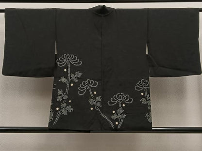 平和屋着物∞羽織　絞り　菊　黒地　正絹　逸品　BAAT8983gt