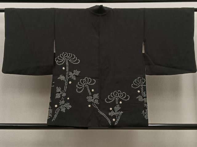 平和屋着物∞羽織　絞り　菊　黒地　正絹　逸品　BAAT8983gt