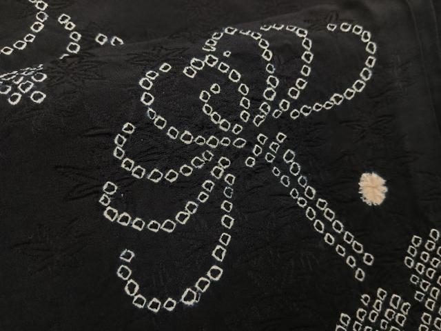 平和屋着物∞羽織　絞り　菊　黒地　正絹　逸品　BAAT8983gt