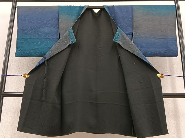 平和屋着物＃道行コート ロング丈 リバーシブル 霞文 暈し染め 正絹 逸品 BAAT8986gt