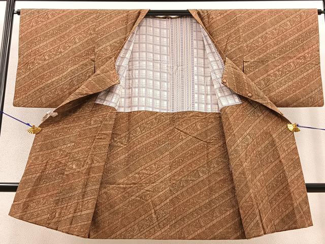 平和屋着物∞道行コート ロング丈 ふくれ織 更紗花文 暈し染め 正絹 逸品 BAAT8989gt