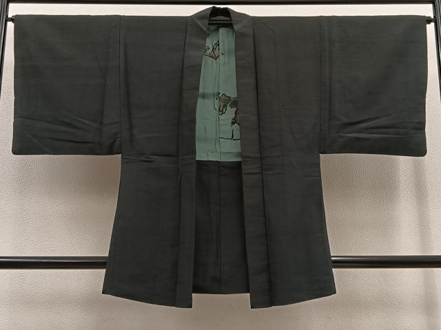平和屋着物∞男性　羽織　紬　蝋色　正絹　逸品　BAAT8992gt