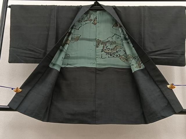 平和屋着物∞男性　羽織　紬　蝋色　正絹　逸品　BAAT8992gt