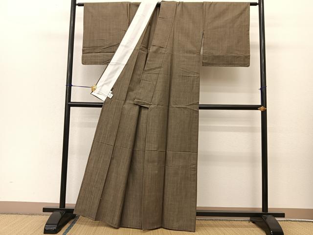 平和屋着物▽上質な色無地 単衣 くるり 生壁色 綿 逸品 未使用 BAAT9011yc