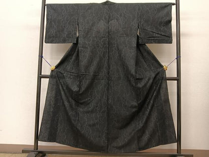 平和屋着物▽上質な紬　単衣　雪輪重ね文様　正絹　逸品　BAAT9012yc