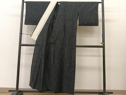 平和屋着物▽上質な紬　単衣　雪輪重ね文様　正絹　逸品　BAAT9012yc