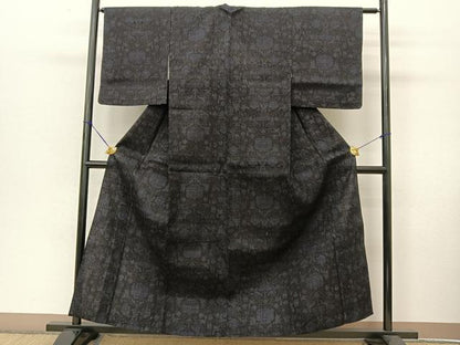 平和屋着物▽結城紬　単衣　80亀甲　宝相華　正絹　逸品　未使用　BAAT9024yc