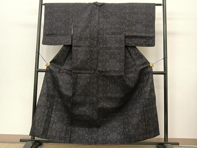 平和屋着物▽結城紬　単衣　80亀甲　宝相華　正絹　逸品　未使用　BAAT9024yc