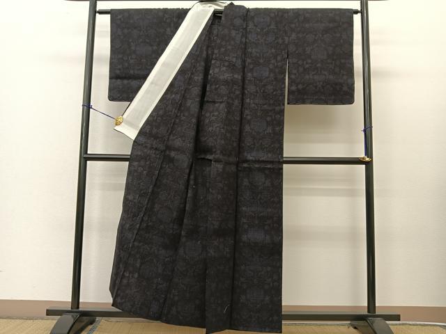 平和屋着物▽結城紬　単衣　80亀甲　宝相華　正絹　逸品　未使用　BAAT9024yc