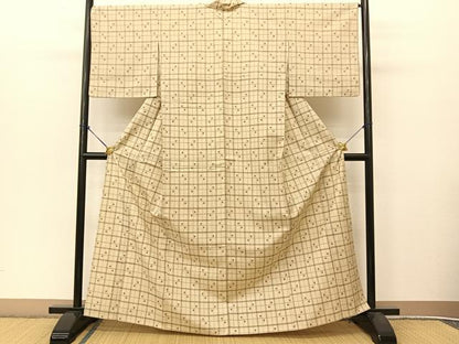 平和屋着物▽お召 単衣 格子柄 さが美扱い BAAT9025yc