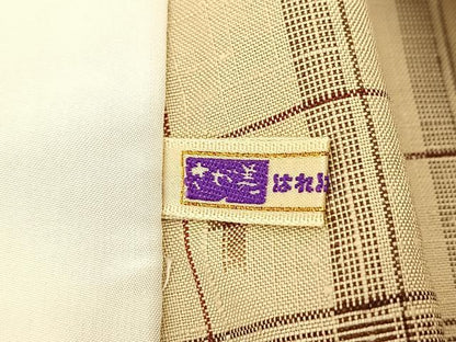 平和屋着物▽お召 単衣 格子柄 さが美扱い BAAT9025yc