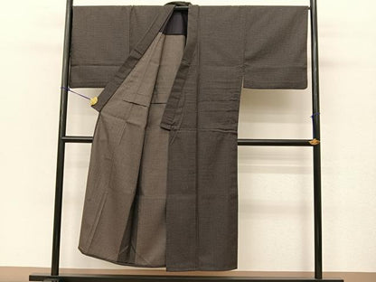 平和屋着物▽男性 お召 単衣 100亀甲 亀甲文様 正絹 逸品 BAAT9026yc