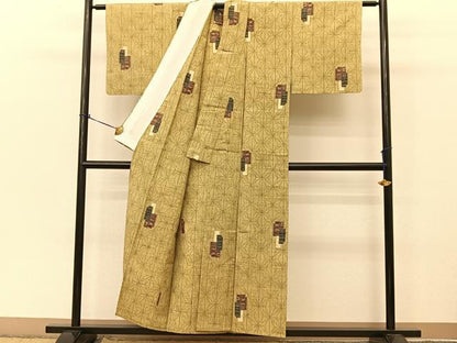 平和屋着物▽上質な紬 単衣 破れ色紙麻の葉間道 正絹 逸品 BAAT9027yc