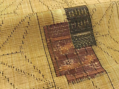 平和屋着物▽上質な紬 単衣 破れ色紙麻の葉間道 正絹 逸品 BAAT9027yc