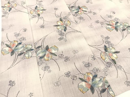 平和屋着物▽上質な紬　単衣　草花文　正絹　逸品　BAAT9030yc