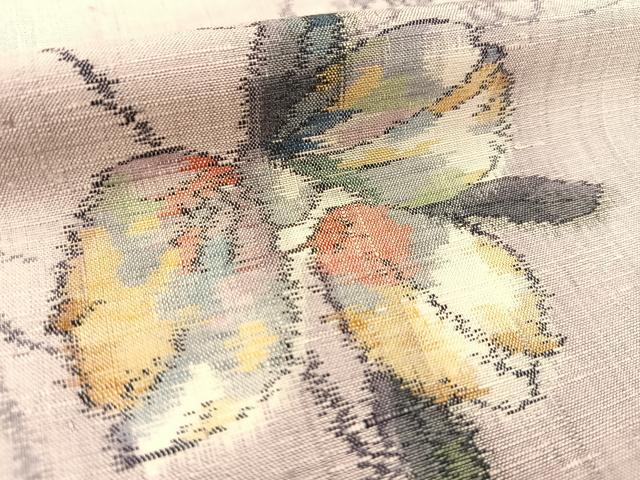 平和屋着物▽上質な紬　単衣　草花文　正絹　逸品　BAAT9030yc
